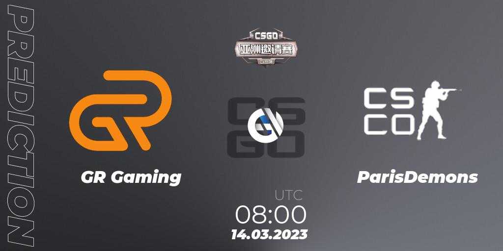 GR Gaming vs ParisDemons: Betting TIp, Match Prediction. 14.03.2023 at 08:00. Counter-Strike (CS2), Baidu Cup Invitational #2