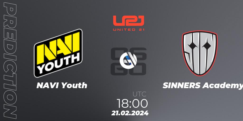 NAVI Youth vs SINNERS Academy: Betting TIp, Match Prediction. 21.02.2024 at 18:00. Counter-Strike (CS2), United21 Season 11: Division 2