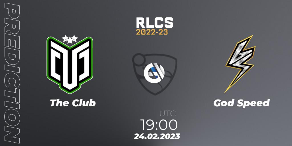 The Club vs God Speed: Betting TIp, Match Prediction. 24.02.2023 at 19:00. Rocket League, RLCS 2022-23 - Winter: South America Regional 3 - Winter Invitational