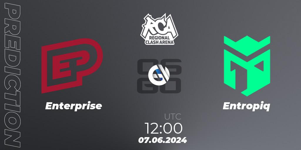 Enterprise vs Entropiq: Betting TIp, Match Prediction. 07.06.2024 at 12:00. Counter-Strike (CS2), Regional Clash Arena Europe