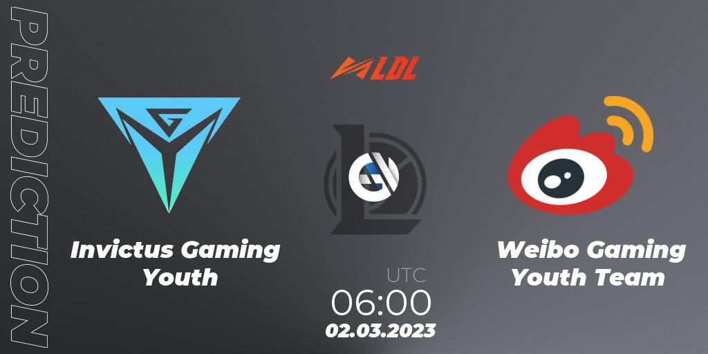 Invictus Gaming Youth vs Weibo Gaming Youth Team: Betting TIp, Match Prediction. 02.03.23. LoL, LDL 2023 - Regular Season