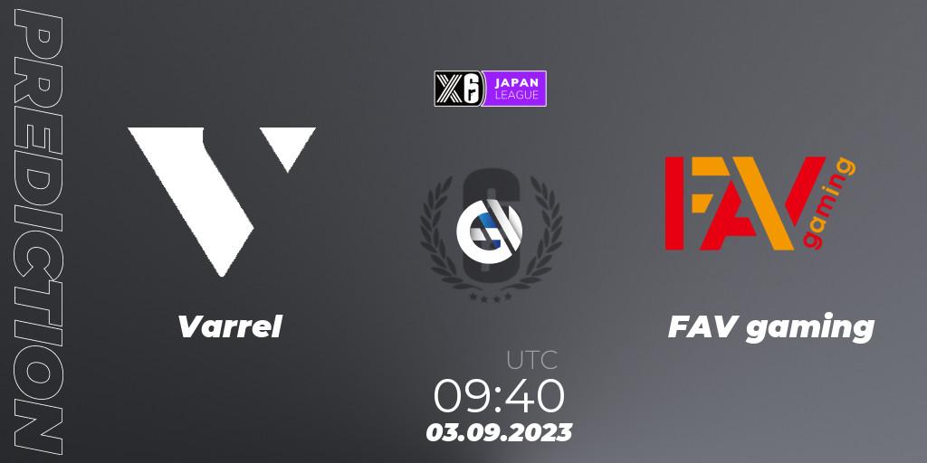 Varrel vs FAV gaming: Betting TIp, Match Prediction. 03.09.2023 at 09:40. Rainbow Six, Japan League 2023 - Stage 2