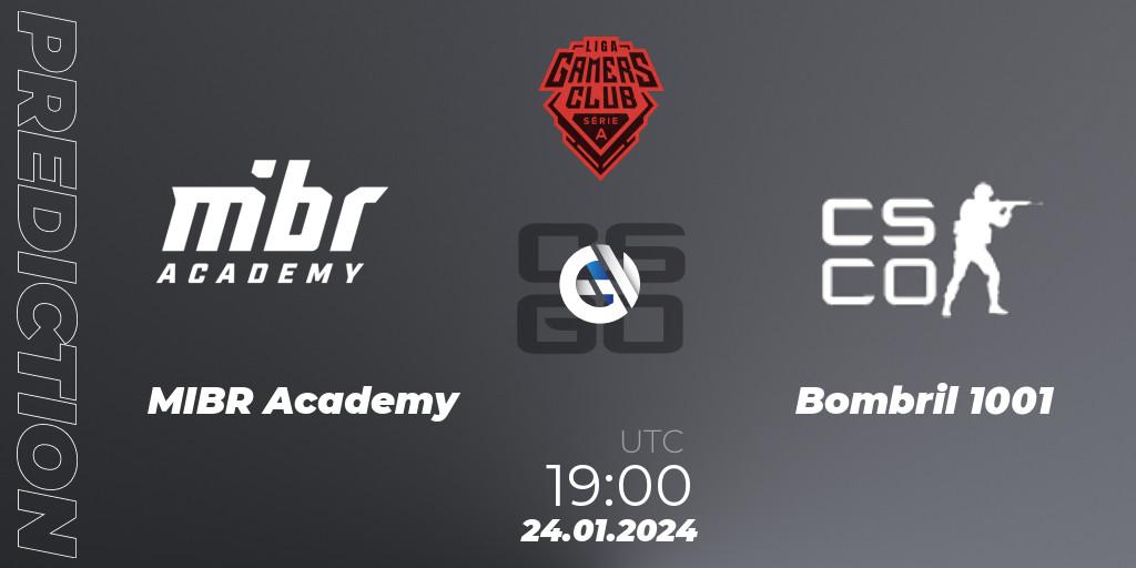 MIBR Academy vs Bombril 1001: Betting TIp, Match Prediction. 24.01.2024 at 19:00. Counter-Strike (CS2), Gamers Club Liga Série A: January 2024