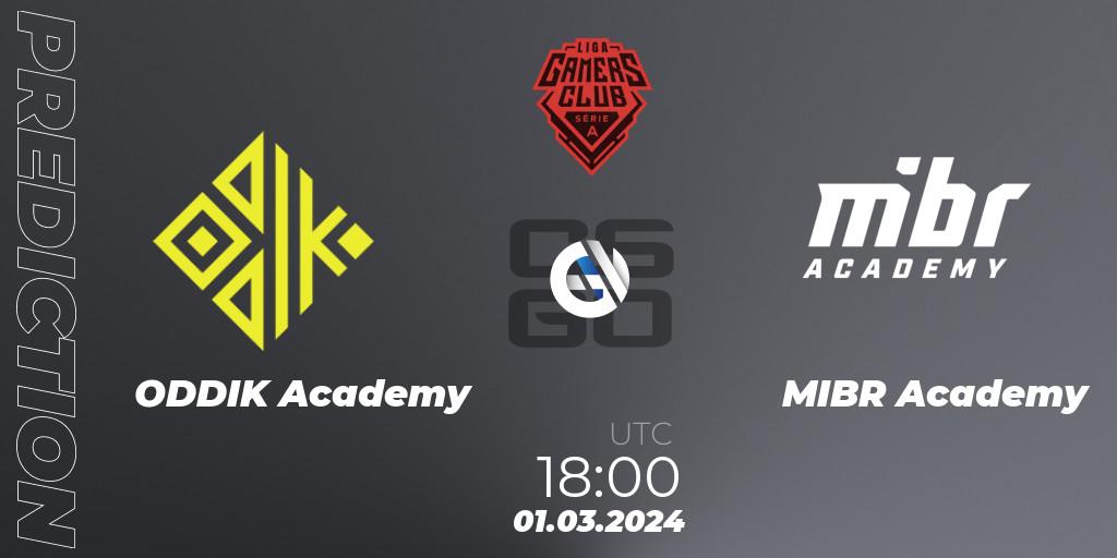 ODDIK Academy vs MIBR Academy: Betting TIp, Match Prediction. 01.03.2024 at 18:00. Counter-Strike (CS2), Gamers Club Liga Série A: February 2024