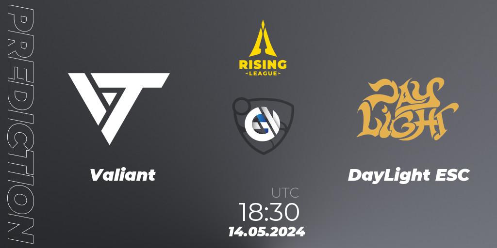 Valiant vs DayLight ESC: Betting TIp, Match Prediction. 14.05.2024 at 18:40. Rocket League, Rising League 2024 — Split 1 — Main Event