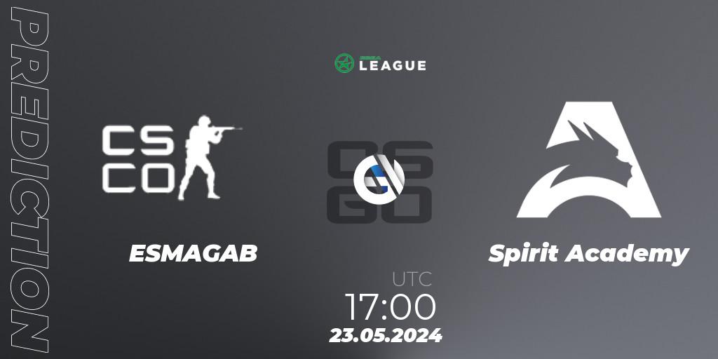 ESMAGAB vs Spirit Academy: Betting TIp, Match Prediction. 23.05.2024 at 17:00. Counter-Strike (CS2), ESEA Season 49: Advanced Division - Europe