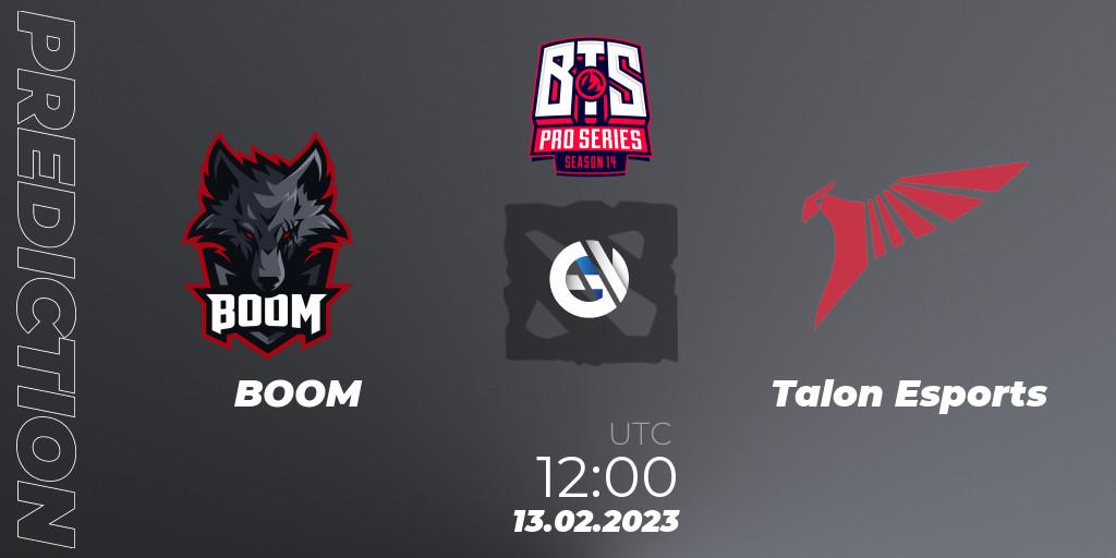 BOOM vs Talon Esports: Betting TIp, Match Prediction. 12.02.2023 at 09:00. Dota 2, BTS Pro Series Season 14: Southeast Asia