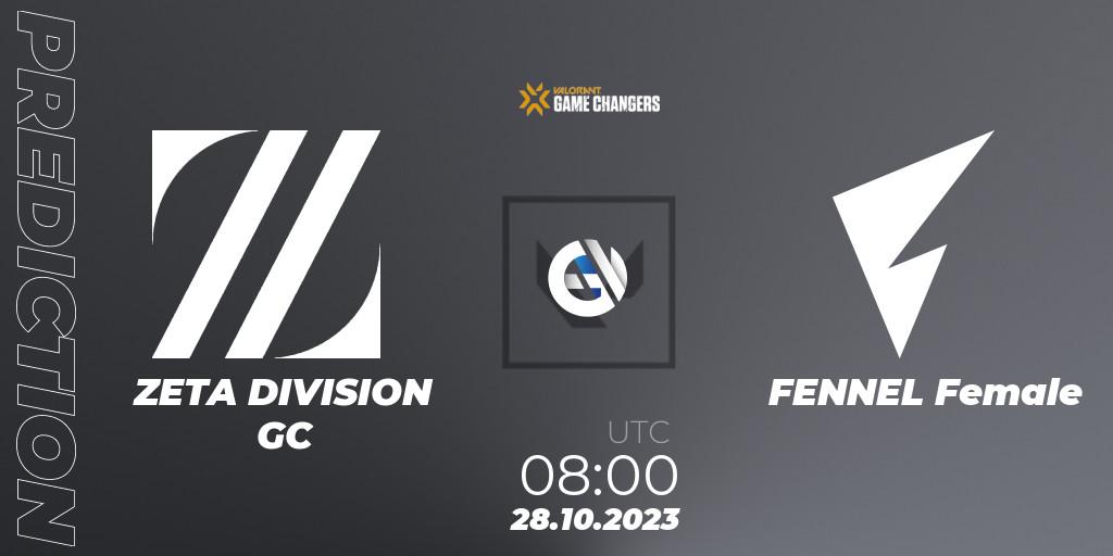 ZETA DIVISION GC vs FENNEL Female: Betting TIp, Match Prediction. 28.10.2023 at 08:00. VALORANT, VCT 2023: Game Changers East Asia