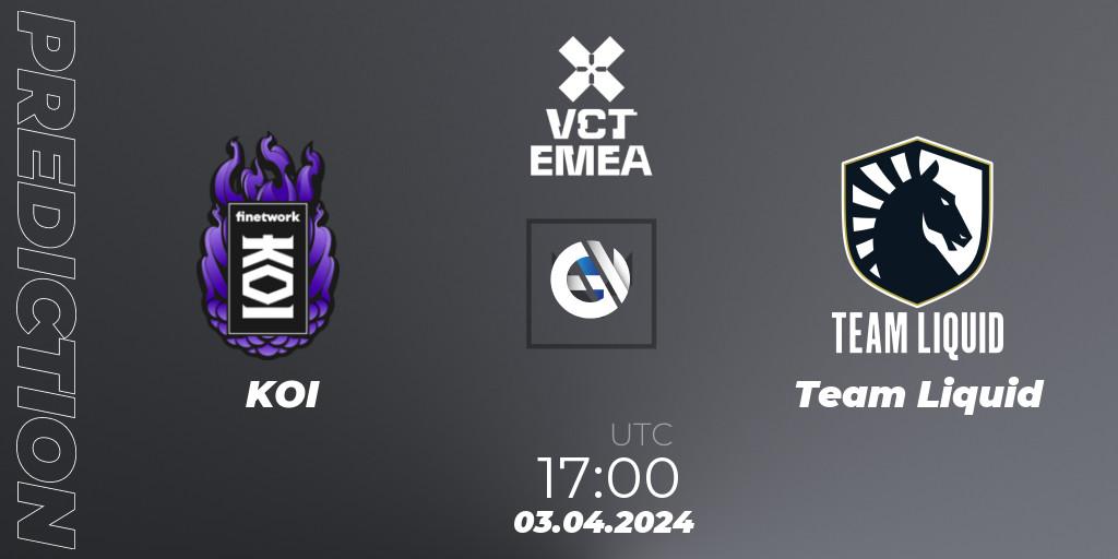 KOI vs Team Liquid: Betting TIp, Match Prediction. 03.04.2024 at 17:10. VALORANT, VALORANT Champions Tour 2024: EMEA League - Stage 1 - Group Stage