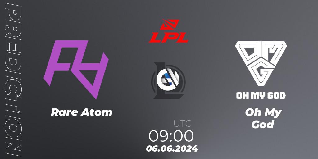 Rare Atom vs Oh My God: Betting TIp, Match Prediction. 06.06.2024 at 09:00. LoL, LPL 2024 Summer - Group Stage