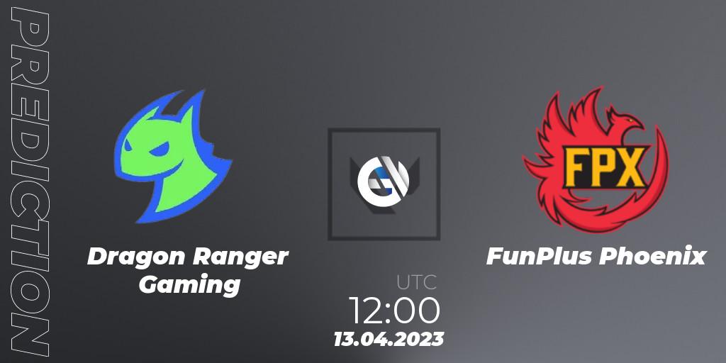 Dragon Ranger Gaming vs FunPlus Phoenix: Betting TIp, Match Prediction. 13.04.2023 at 12:00. VALORANT, FGC Valorant Invitational 2023: Act 1