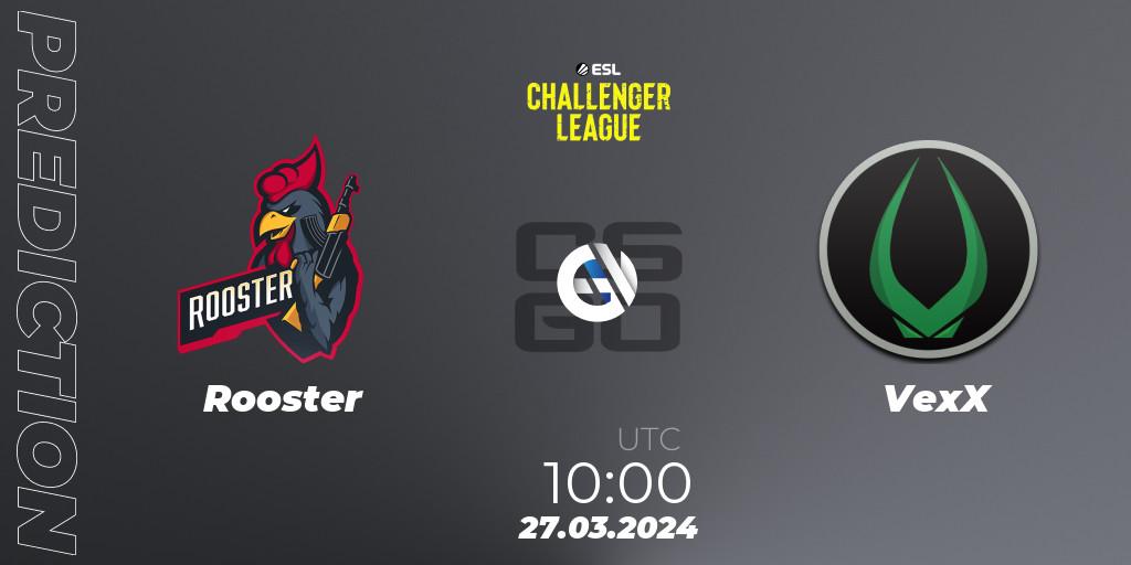 Rooster vs VexX: Betting TIp, Match Prediction. 27.03.2024 at 10:00. Counter-Strike (CS2), ESL Challenger League Season 47: Oceania
