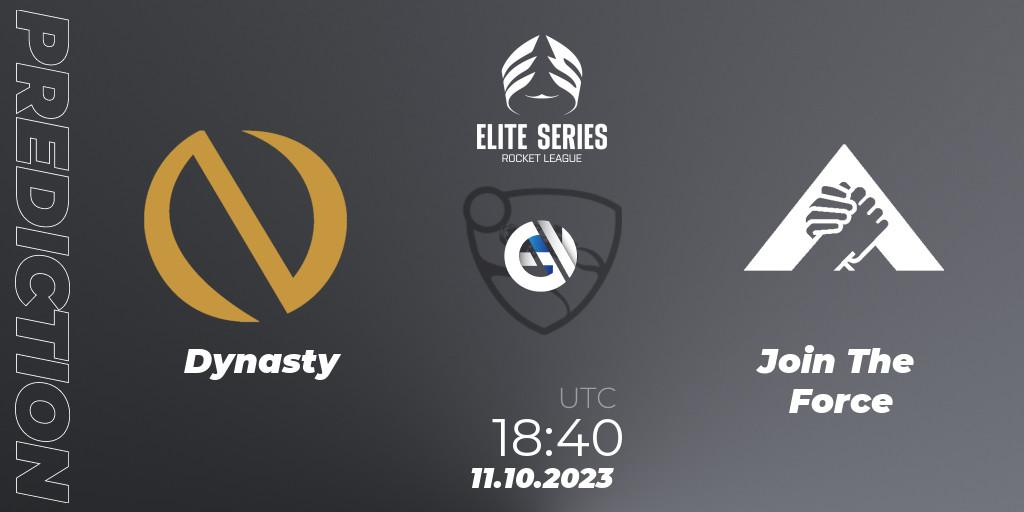 Dynasty vs Join The Force: Betting TIp, Match Prediction. 11.10.2023 at 18:40. Rocket League, Elite Series Fall 2023