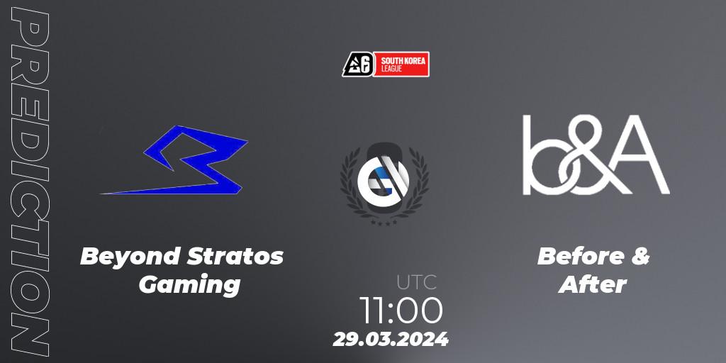 Beyond Stratos Gaming vs Before & After: Betting TIp, Match Prediction. 29.03.2024 at 11:00. Rainbow Six, South Korea League 2024 - Stage 1