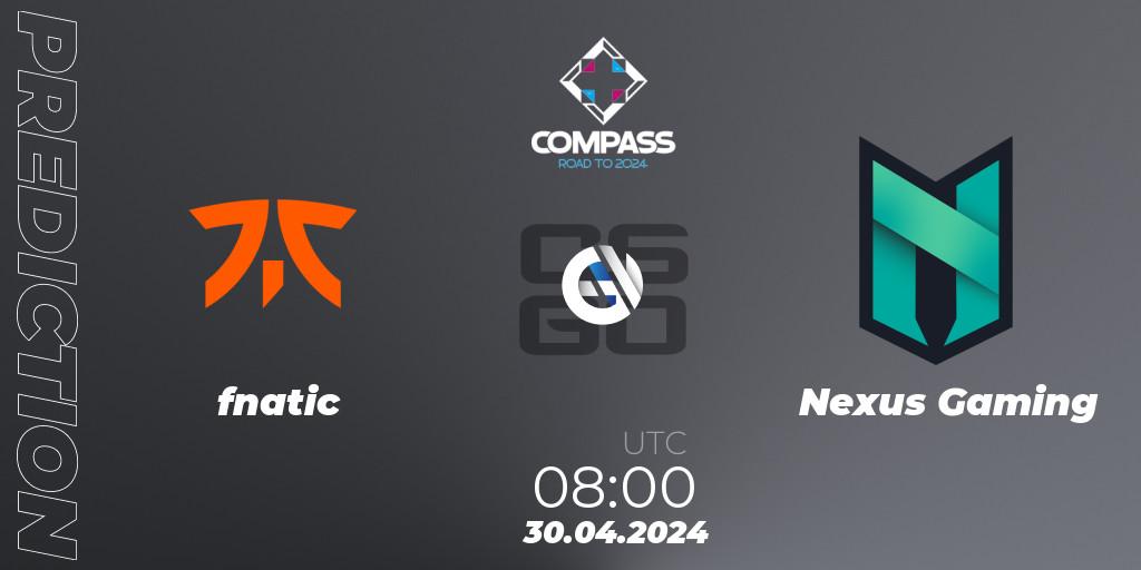 fnatic vs Nexus Gaming: Betting TIp, Match Prediction. 30.04.2024 at 08:00. Counter-Strike (CS2), YaLLa Compass Spring 2024