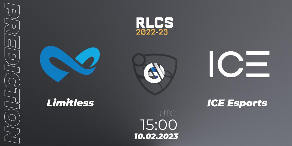 Limitless vs ICE Esports: Betting TIp, Match Prediction. 10.02.2023 at 15:00. Rocket League, RLCS 2022-23 - Winter: Sub-Saharan Africa Regional 2 - Winter Cup