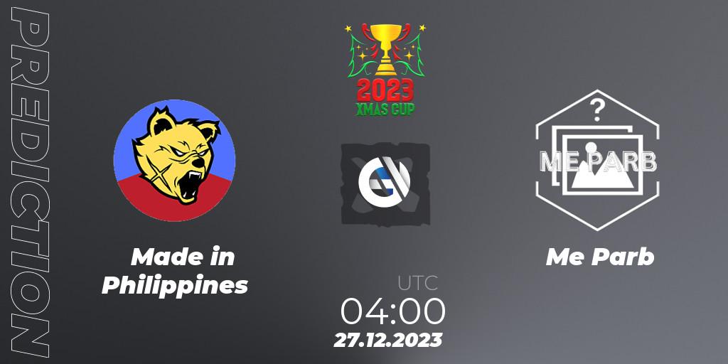 Made in Philippines vs Me Parb: Betting TIp, Match Prediction. 27.12.2023 at 04:50. Dota 2, Xmas Cup 2023