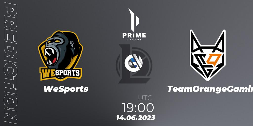 WeSports vs TeamOrangeGaming: Betting TIp, Match Prediction. 14.06.2023 at 19:00. LoL, Prime League 2nd Division Summer 2023