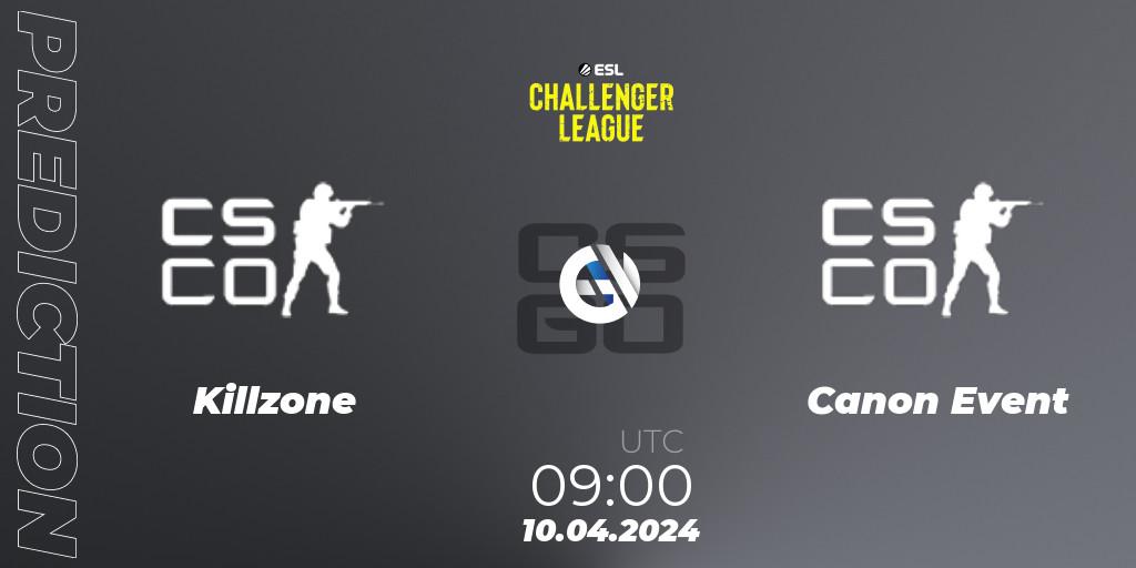Killzone vs Canon Event: Betting TIp, Match Prediction. 10.04.2024 at 09:00. Counter-Strike (CS2), ESL Challenger League Season 47: Oceania
