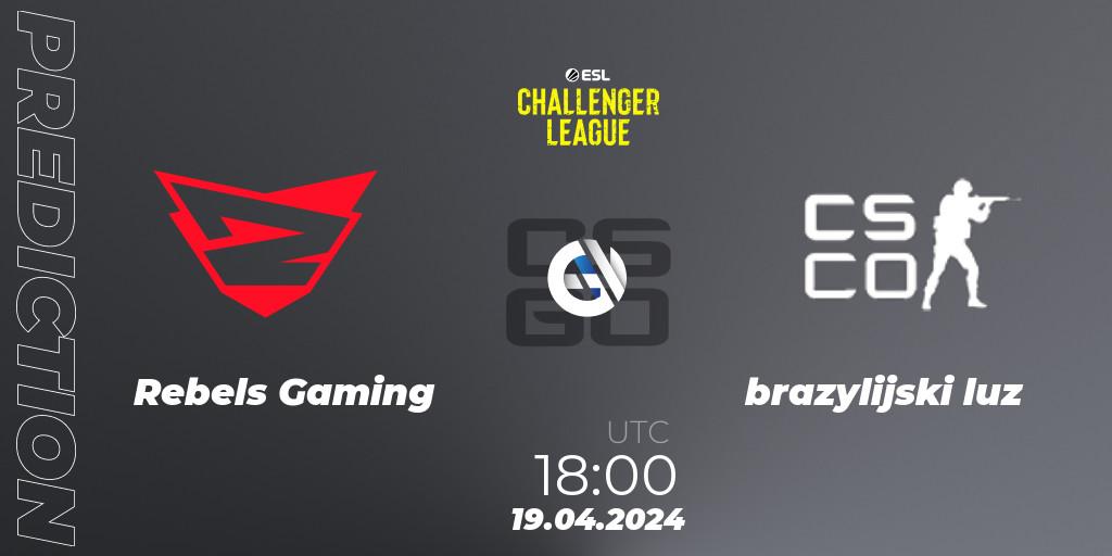 Rebels Gaming vs brazylijski luz: Betting TIp, Match Prediction. 19.04.2024 at 18:00. Counter-Strike (CS2), ESL Challenger League Season 47: Europe