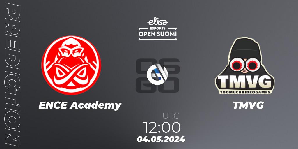 ENCE Academy vs TMVG: Betting TIp, Match Prediction. 04.05.2024 at 12:00. Counter-Strike (CS2), Elisa Open Suomi Season 6