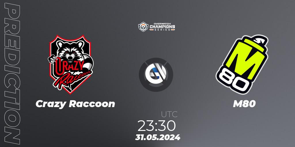 Crazy Raccoon vs M80: Betting TIp, Match Prediction. 31.05.2024 at 23:30. Overwatch, Overwatch Champions Series 2024 Major