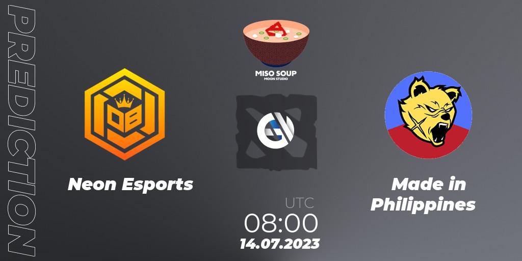 Neon Esports vs Made in Philippines: Betting TIp, Match Prediction. 14.07.2023 at 06:17. Dota 2, Moon Studio Miso Soup