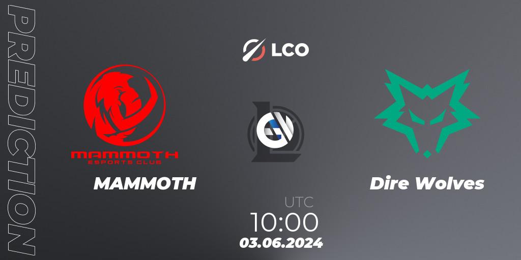 MAMMOTH vs Dire Wolves: Betting TIp, Match Prediction. 03.06.2024 at 10:00. LoL, LCO Split 2 2024 - Group Stage