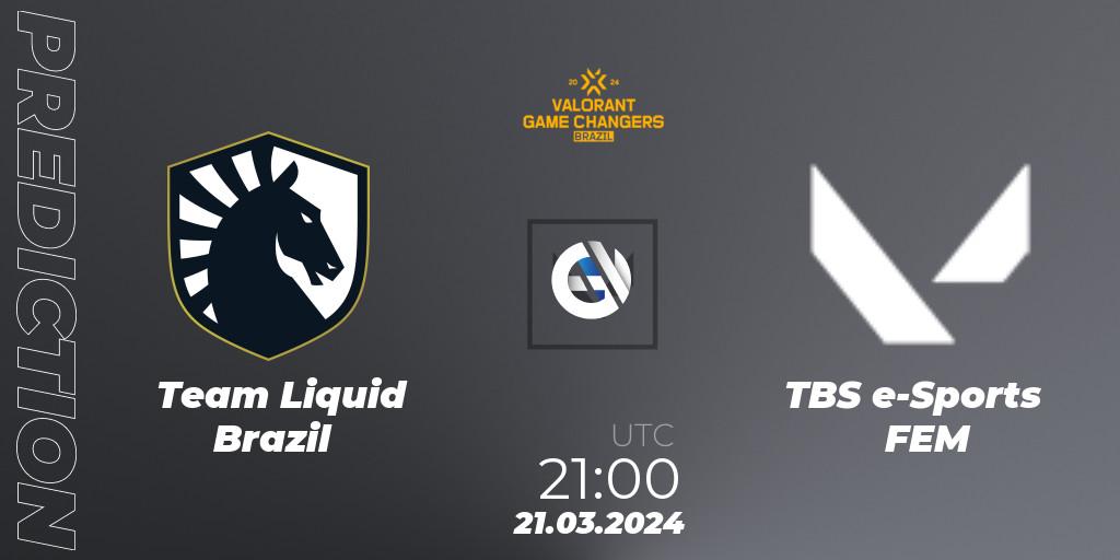 Team Liquid Brazil vs TBS e-Sports FEM: Betting TIp, Match Prediction. 21.03.24. VALORANT, VCT 2024: Game Changers Brazil Series 1