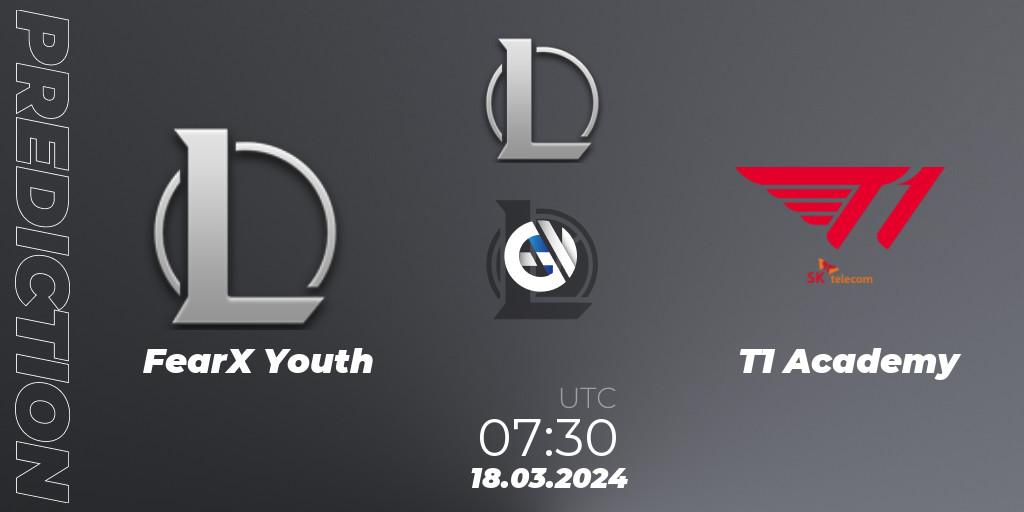 FearX Youth vs T1 Academy: Betting TIp, Match Prediction. 18.03.2024 at 07:30. LoL, LCK Challengers League 2024 Spring - Group Stage