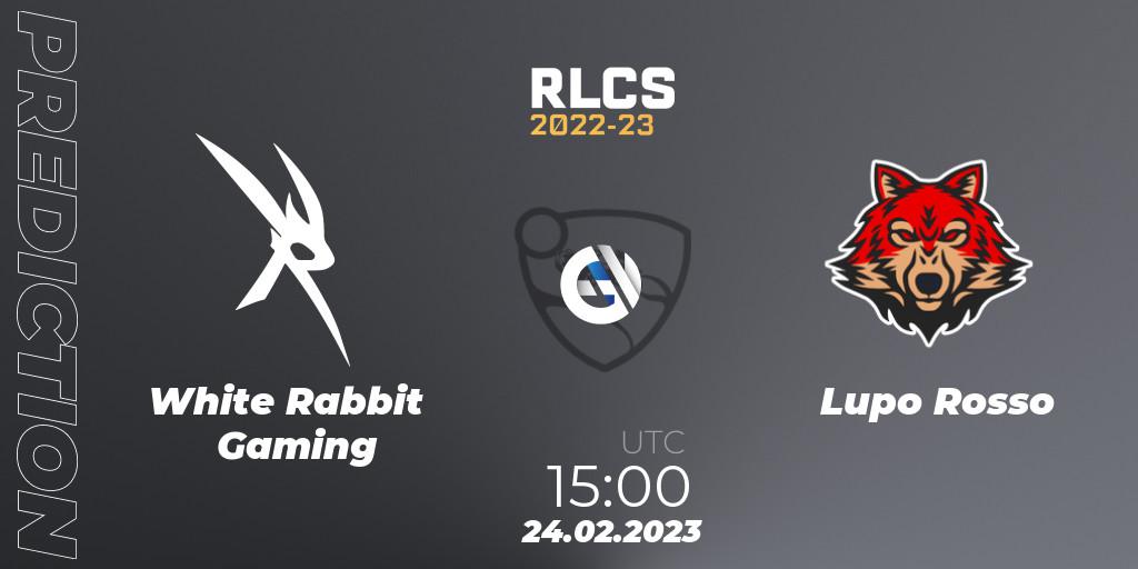 White Rabbit Gaming vs Lupo Rosso: Betting TIp, Match Prediction. 24.02.2023 at 15:00. Rocket League, RLCS 2022-23 - Winter: Sub-Saharan Africa Regional 3 - Winter Invitational