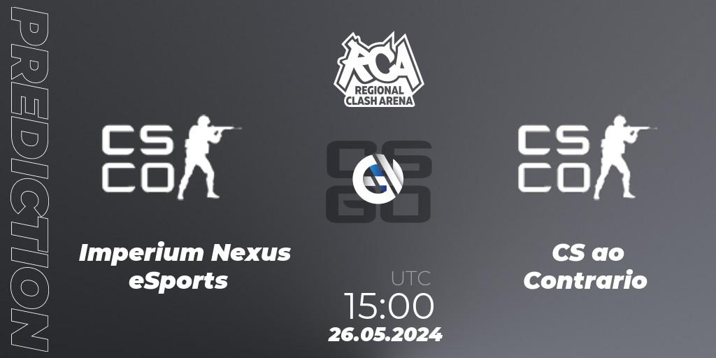 Imperium Nexus eSports vs CS ao Contrario: Betting TIp, Match Prediction. 26.05.2024 at 15:00. Counter-Strike (CS2), Regional Clash Arena South America: Closed Qualifier