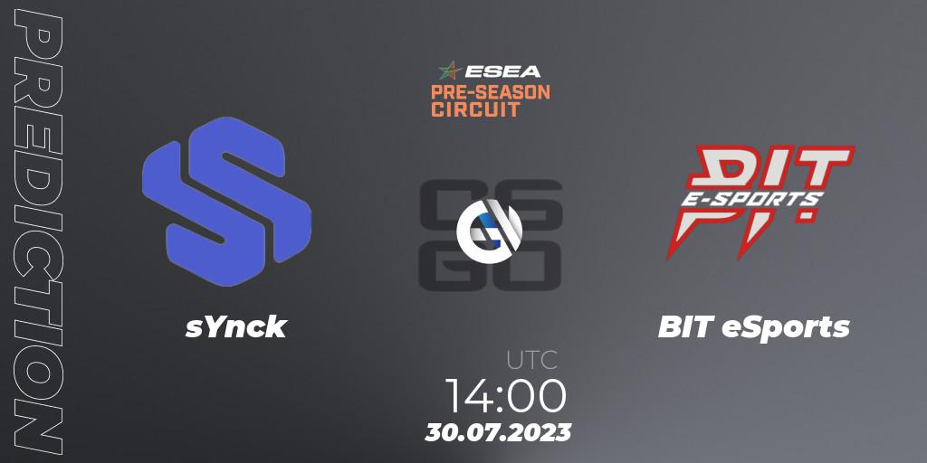sYnck vs BIT eSports: Betting TIp, Match Prediction. 30.07.2023 at 14:00. Counter-Strike (CS2), ESEA Pre-Season Circuit 2023: European Final