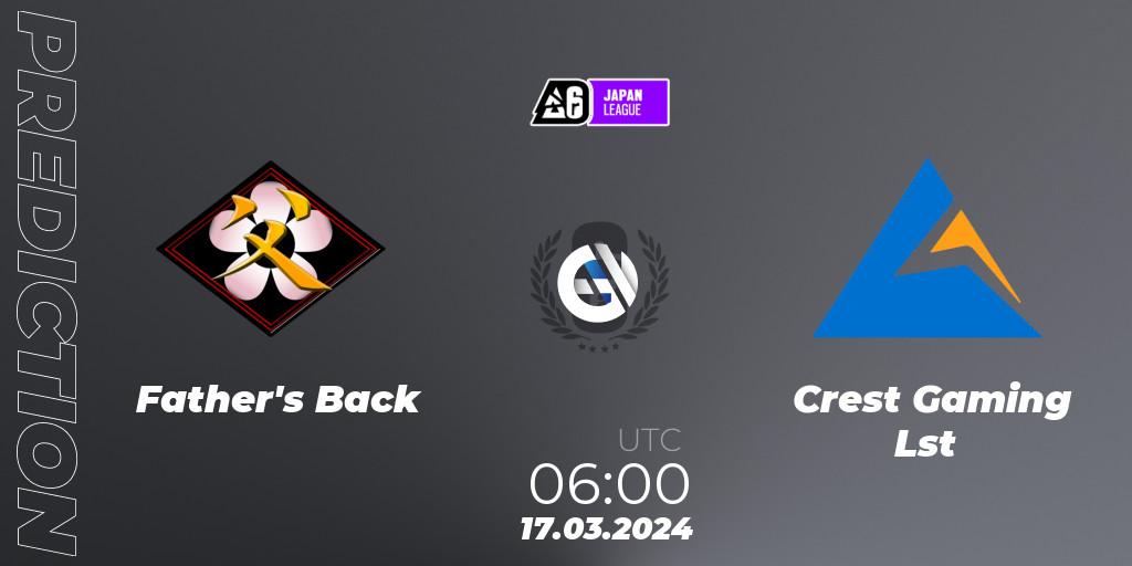 Father's Back vs Crest Gaming Lst: Betting TIp, Match Prediction. 17.03.2024 at 06:00. Rainbow Six, Japan League 2024 - Stage 1
