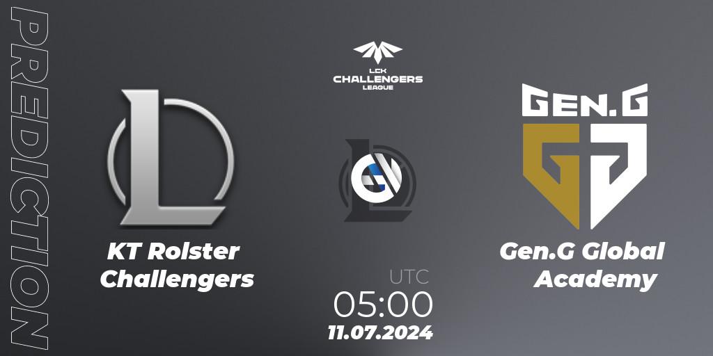 KT Rolster Challengers vs Gen.G Global Academy: Betting TIp, Match Prediction. 11.07.2024 at 05:00. LoL, LCK Challengers League 2024 Summer - Group Stage