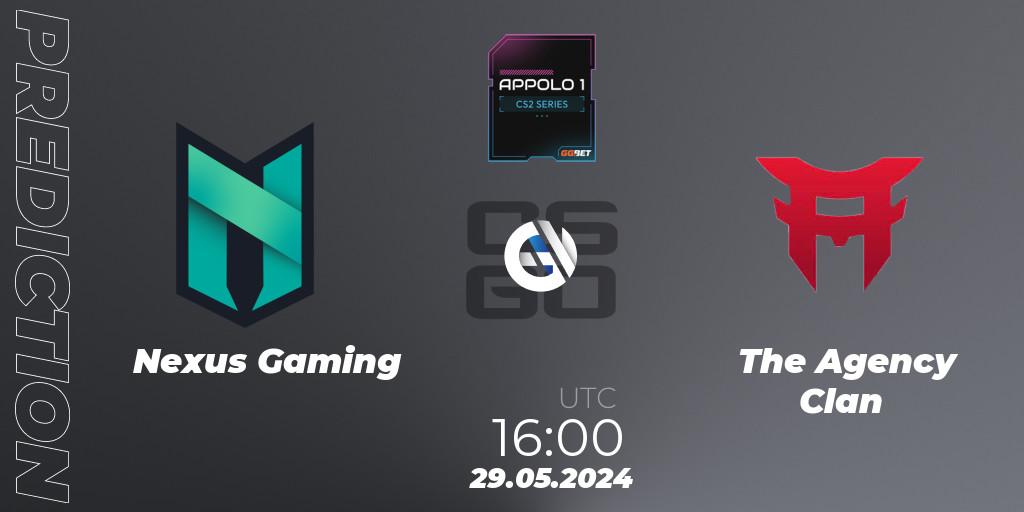 Nexus Gaming vs The Agency Clan: Betting TIp, Match Prediction. 30.05.2024 at 16:00. Counter-Strike (CS2), Appolo1 Series: Phase 2