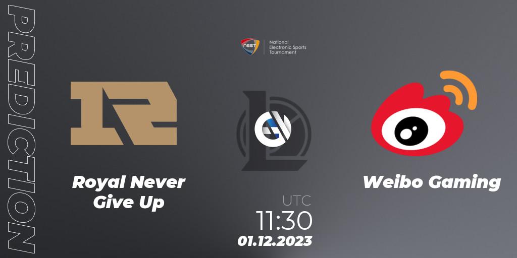 Royal Never Give Up vs Weibo Gaming: Betting TIp, Match Prediction. 01.12.23. LoL, NEST 2023