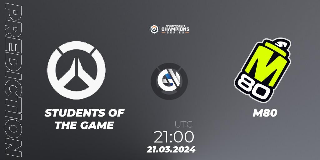 STUDENTS OF THE GAME vs M80: Betting TIp, Match Prediction. 21.03.2024 at 21:00. Overwatch, Overwatch Champions Series 2024 - North America Stage 1 Main Event