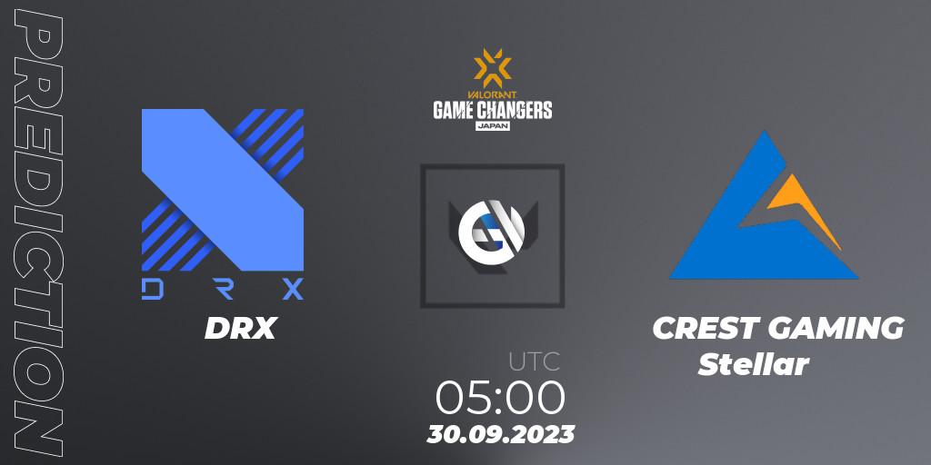 DRX vs CREST GAMING Stellar: Betting TIp, Match Prediction. 30.09.2023 at 05:00. VALORANT, VCT 2023: Game Changers Japan Split 2