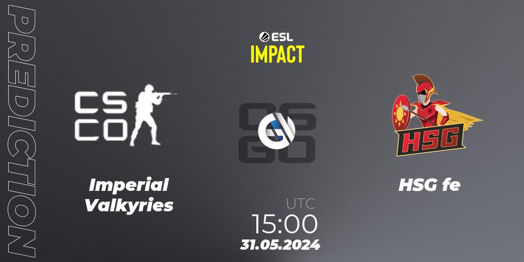 Imperial Valkyries vs HSG fe: Betting TIp, Match Prediction. 31.05.2024 at 15:00. Counter-Strike (CS2), ESL Impact League Season 5 Finals