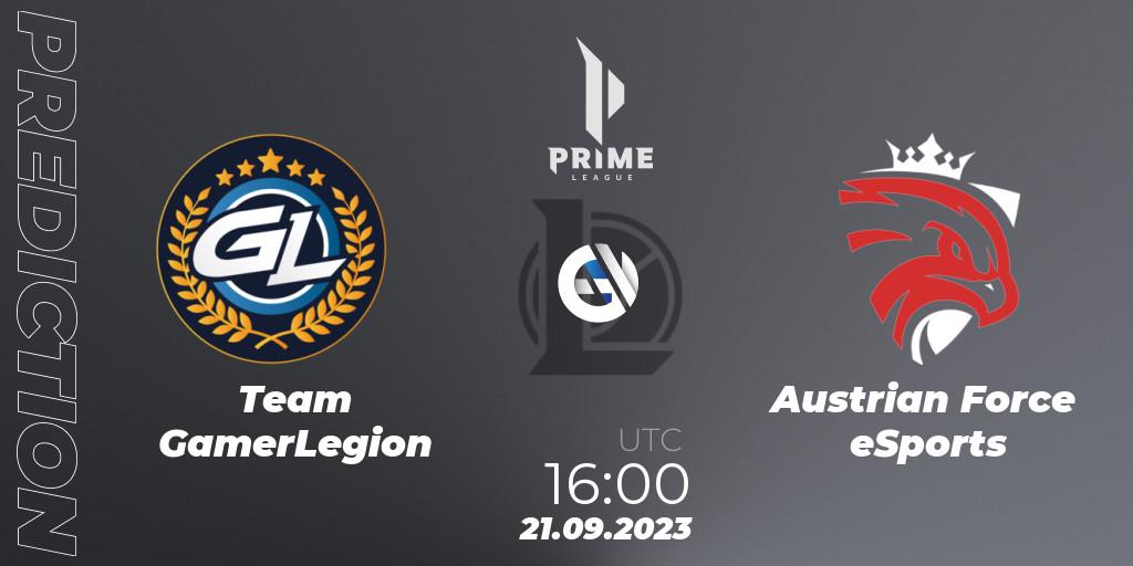 Team GamerLegion vs Austrian Force eSports: Betting TIp, Match Prediction. 21.09.2023 at 16:00. LoL, Prime League 2024 - Promotion Tournament