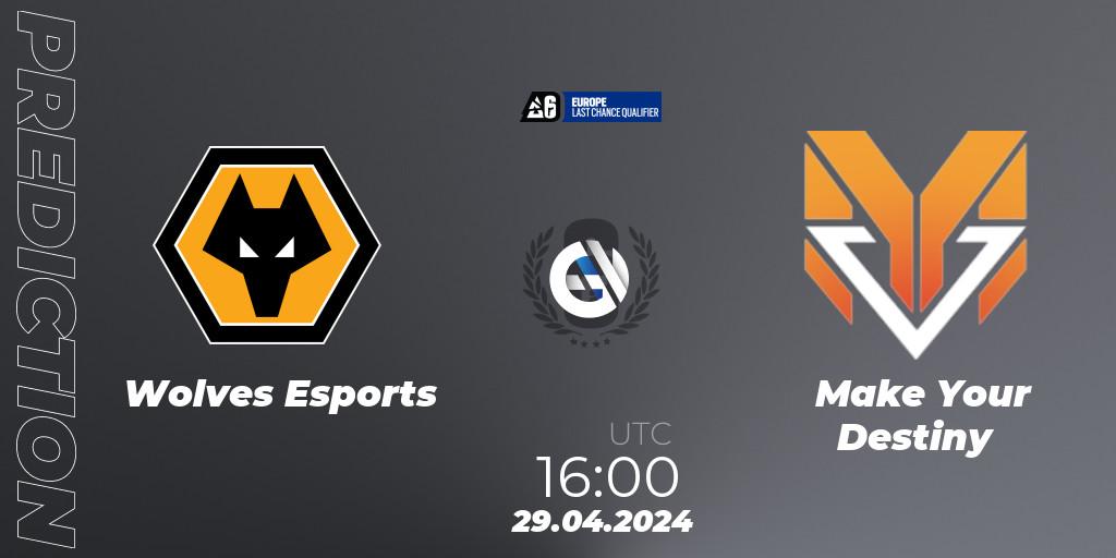 Wolves Esports vs Make Your Destiny: Betting TIp, Match Prediction. 29.04.2024 at 16:00. Rainbow Six, Europe League 2024 - Stage 1 LCQ