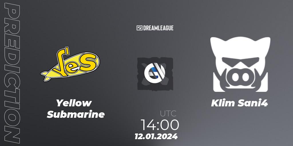 Yellow Submarine vs Klim Sani4: Betting TIp, Match Prediction. 12.01.2024 at 14:15. Dota 2, DreamLeague Season 22: Eastern Europe Open Qualifier #2
