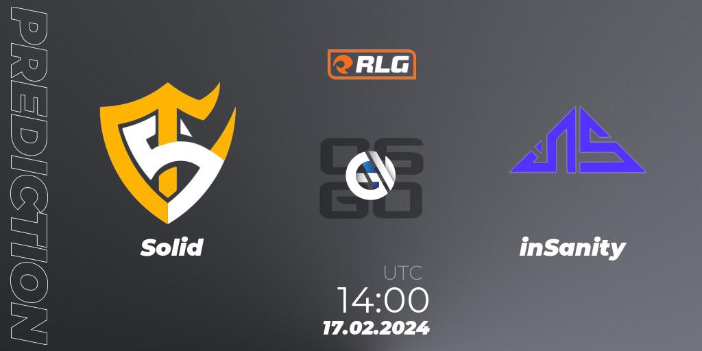 Solid vs inSanity: Betting TIp, Match Prediction. 17.02.2024 at 14:00. Counter-Strike (CS2), RES Latin American Series #1