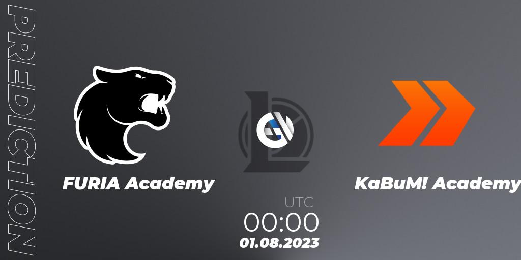 FURIA Academy vs KaBuM! Academy: Betting TIp, Match Prediction. 01.08.2023 at 00:00. LoL, CBLOL Academy Split 2 2023 - Group Stage