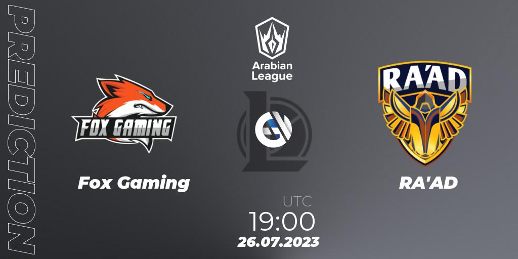 Fox Gaming vs RA'AD: Betting TIp, Match Prediction. 26.07.2023 at 19:30. LoL, Arabian League Summer 2023 - Group Stage