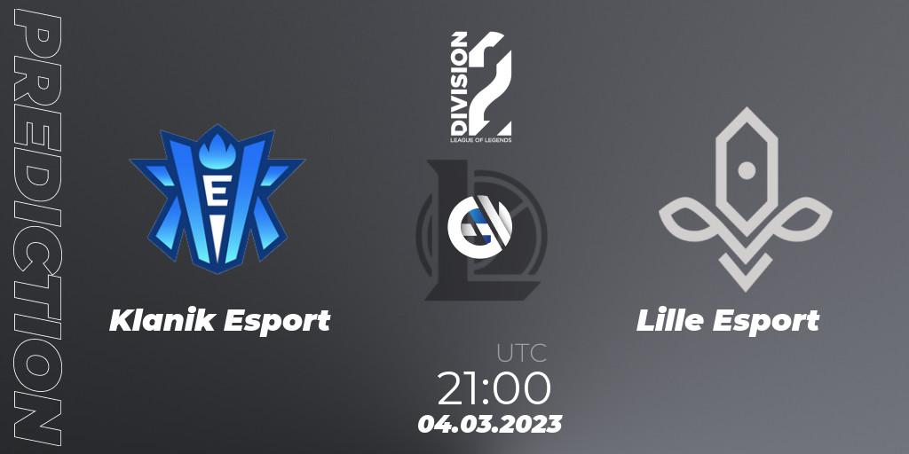 Klanik Esport vs Lille Esport: Betting TIp, Match Prediction. 04.03.2023 at 21:00. LoL, LFL Division 2 Spring 2023 - Group Stage