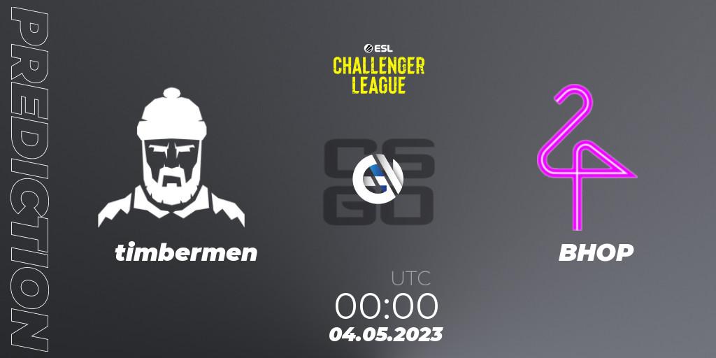 timbermen vs BHOP: Betting TIp, Match Prediction. 04.05.2023 at 00:00. Counter-Strike (CS2), ESL Challenger League Season 45: North America