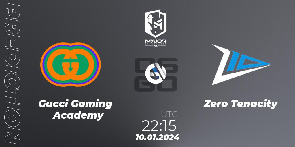 Gucci Gaming Academy vs Zero Tenacity: Betting TIp, Match Prediction. 10.01.2024 at 22:30. Counter-Strike (CS2), PGL CS2 Major Copenhagen 2024 Europe RMR Open Qualifier 2