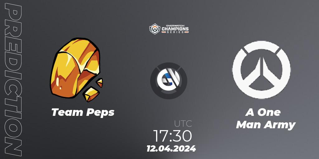 Team Peps vs A One Man Army: Betting TIp, Match Prediction. 12.04.2024 at 17:30. Overwatch, Overwatch Champions Series 2024 - EMEA Stage 2 Group Stage
